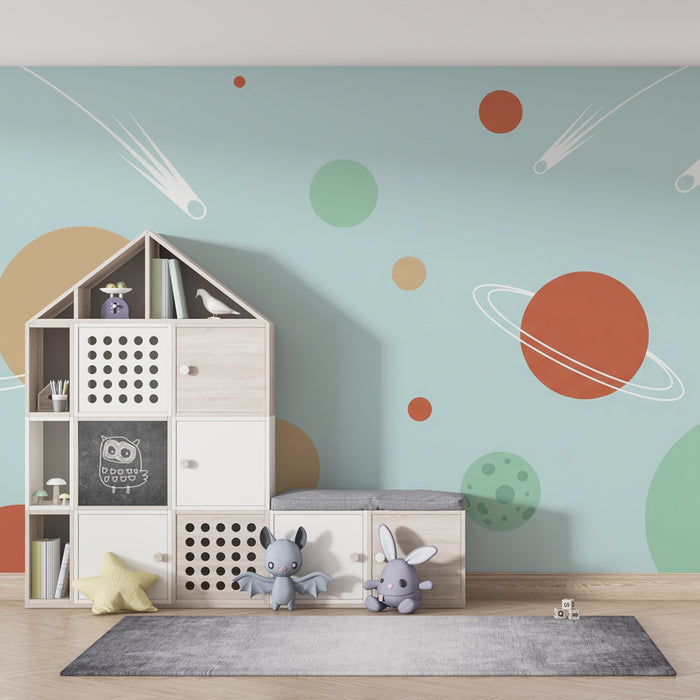Kinderzimmer Tapete | Bunte Welt und Planeten
