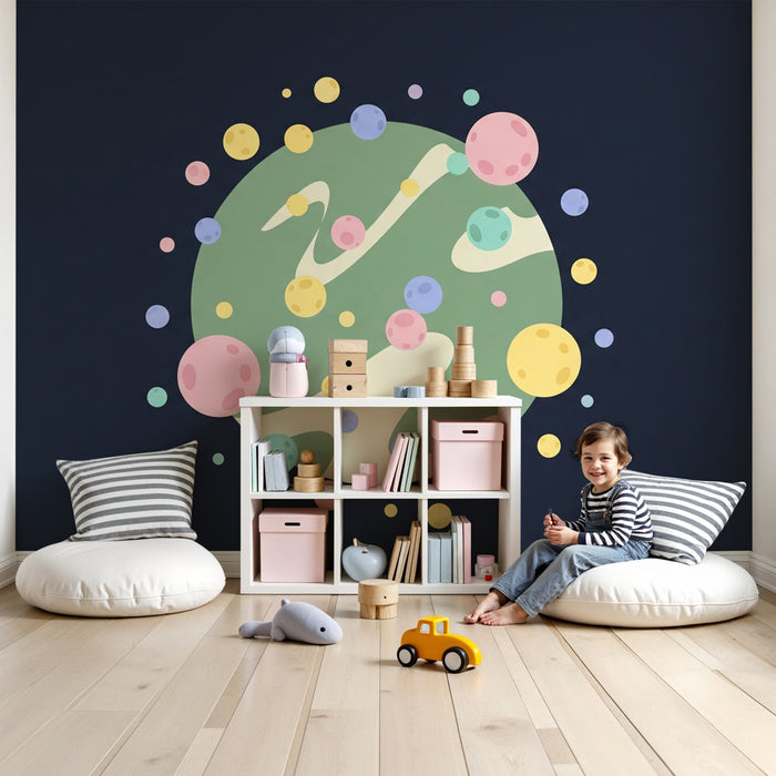 Kinderzimmer Tapete | Bunte Universen und schwebende Planeten