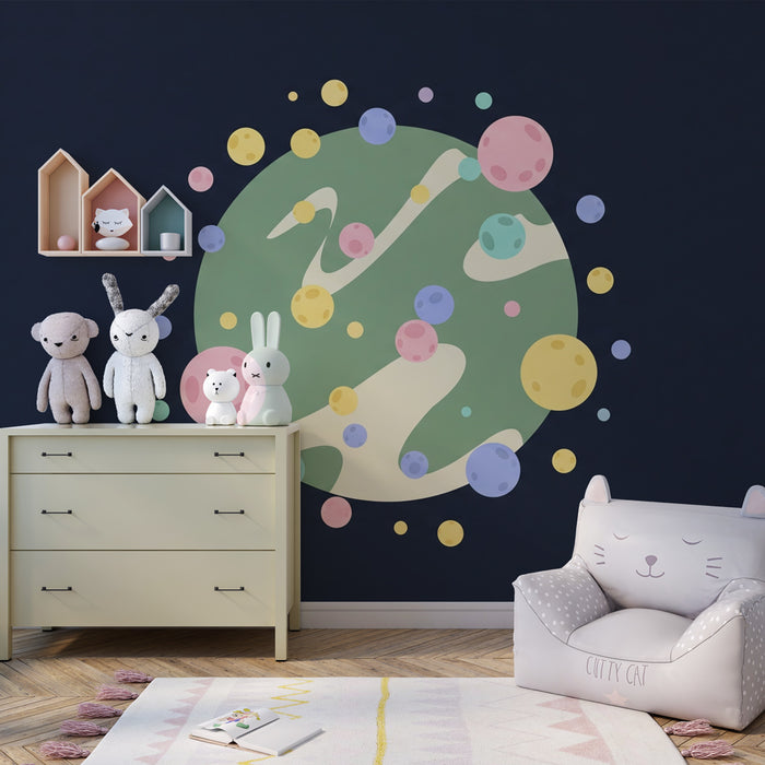 Kinderzimmer Tapete | Bunte Universen und schwebende Planeten