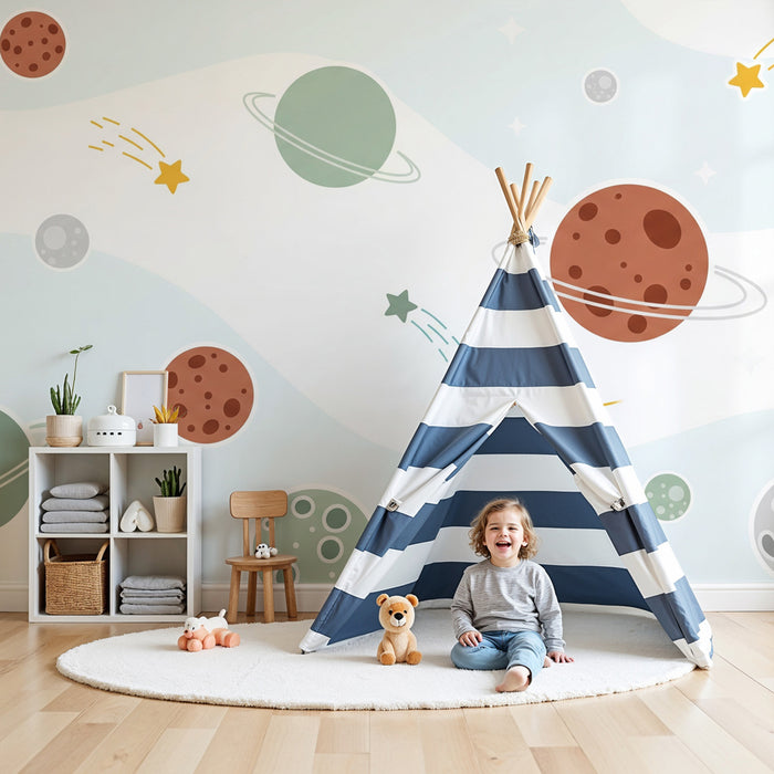 Kinderzimmer Tapete | Kosmisches Universum in sanften Farben