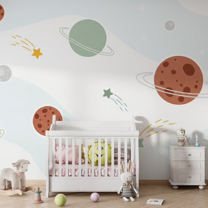 Kinderzimmer Tapete | Kosmisches Universum in sanften Farben