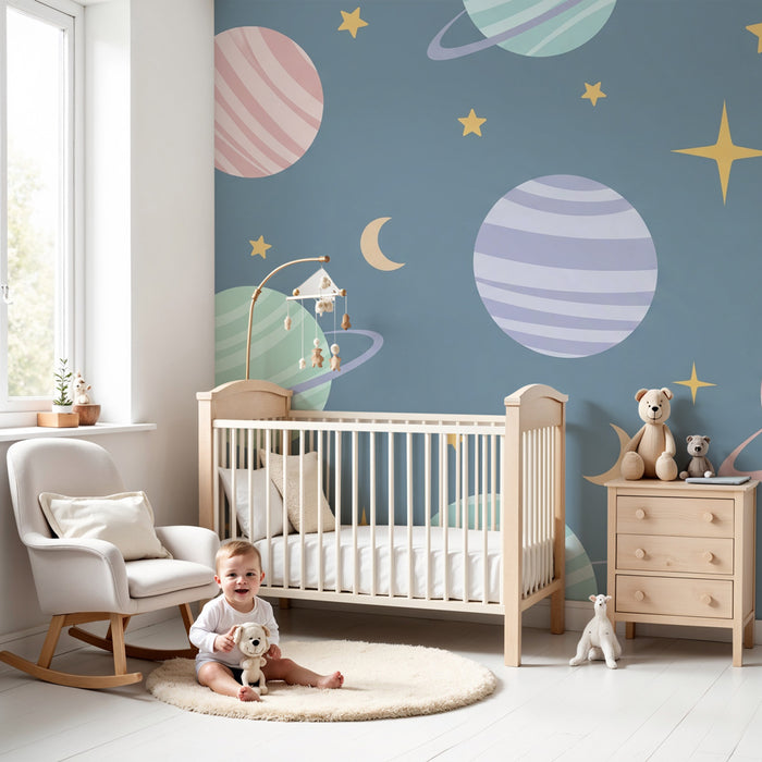 Kinderkamer behang | Kosmisch universum met kleurrijke planeten