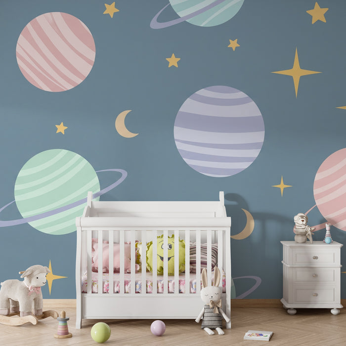 Kinderkamer behang | Kosmisch universum met kleurrijke planeten