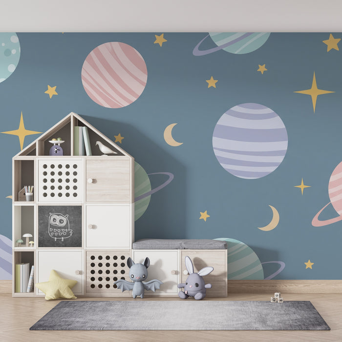 Kinderkamer behang | Kosmisch universum met kleurrijke planeten