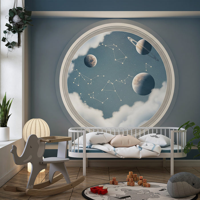 Tapeta do dětského pokoje | Vesmírný svět s planetami a souhvězdími