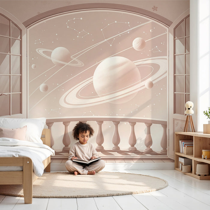 Tapete Kinderzimmer | Weltraum-Design mit Planeten und Sternbildern