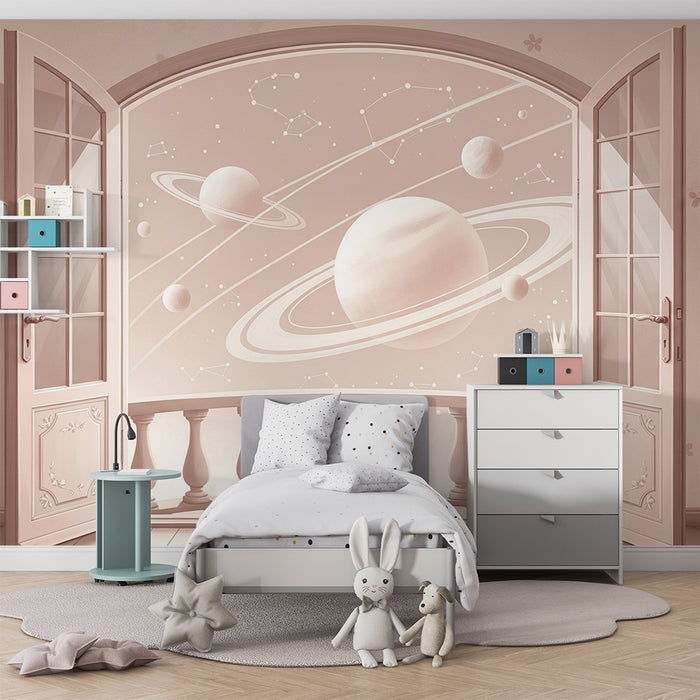 Tapete Kinderzimmer | Weltraum-Design mit Planeten und Sternbildern