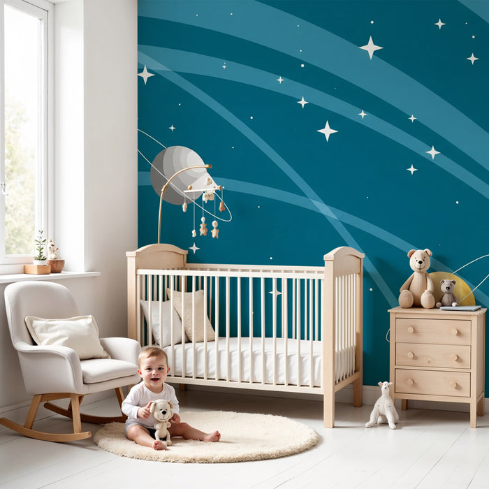 Papel pintado infantil | Universo cósmico con planetas multicolores