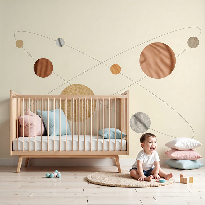 Kinderzimmer Tapete | Kosmos mit stilisierten Planeten