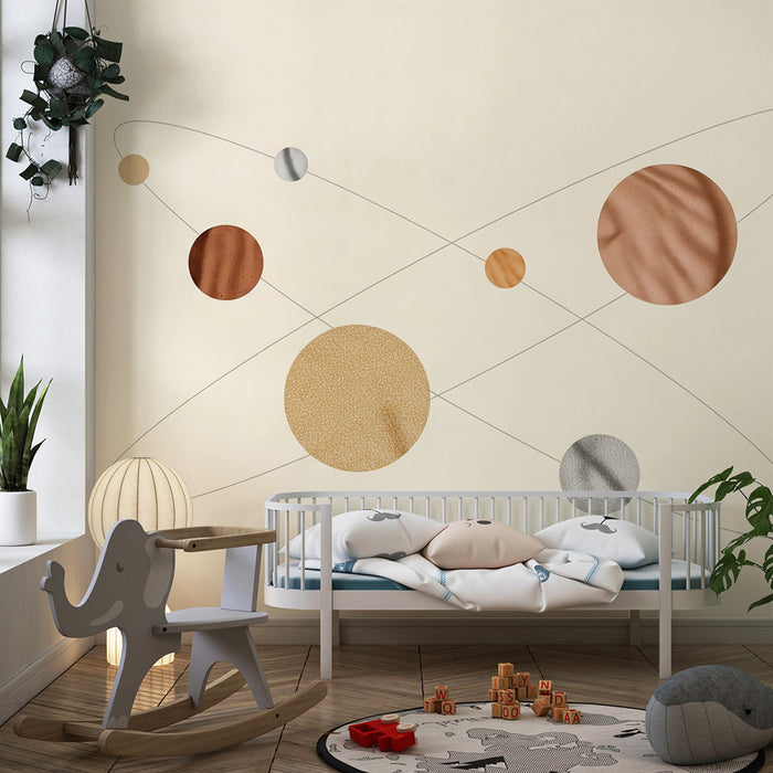 Kinderzimmer Tapete | Kosmos mit stilisierten Planeten