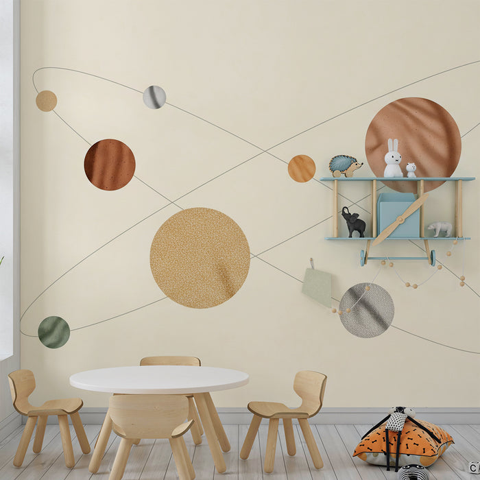 Kinderzimmer Tapete | Kosmos mit stilisierten Planeten