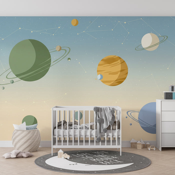 Papel pintado infantil | Universo cósmico de planetas