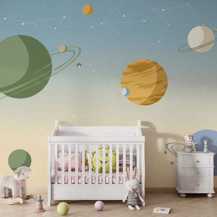 Papel pintado infantil | Universo cósmico de planetas