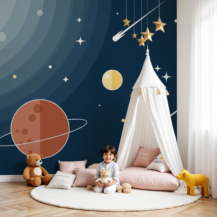 Kinderzimmer Tapete | Kosmos und Sternschnuppen