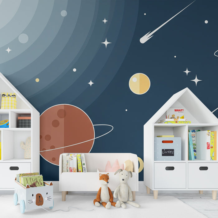 Kinderzimmer Tapete | Kosmos und Sternschnuppen
