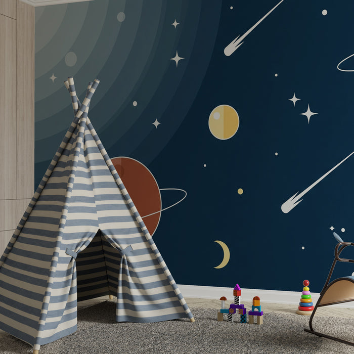 Kinderzimmer Tapete | Kosmos und Sternschnuppen