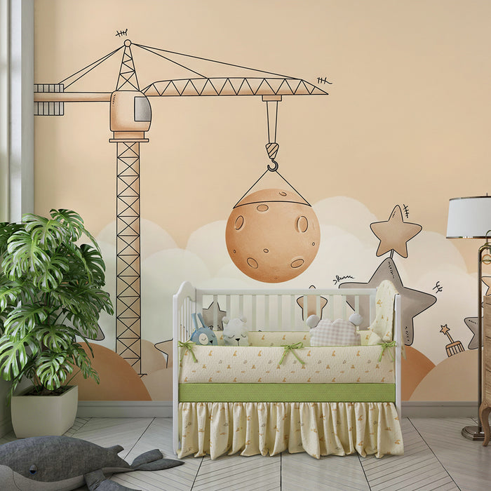 Kinderzimmer-Tapete | Baustellen-Design mit Sternen und Mond