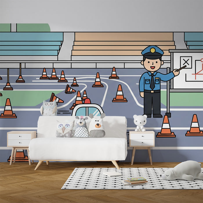 Barnrumspapper | Trafikvärld med polis och koner