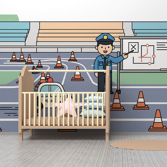 Barnrumspapper | Trafikvärld med polis och koner