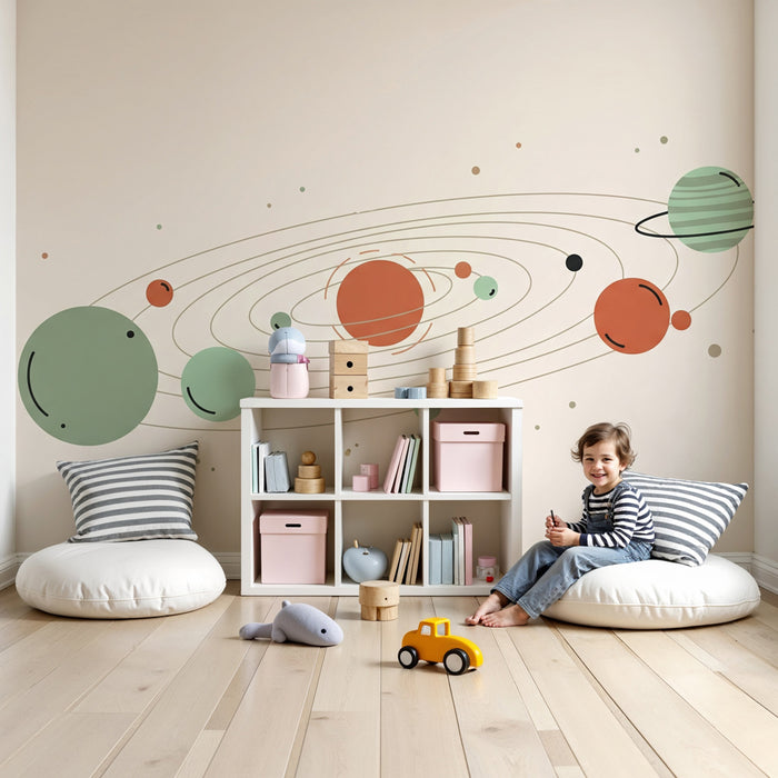 Kinderzimmer Tapete | Universum der bunten Planeten