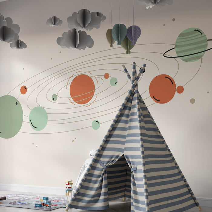 Kinderzimmer Tapete | Universum der bunten Planeten