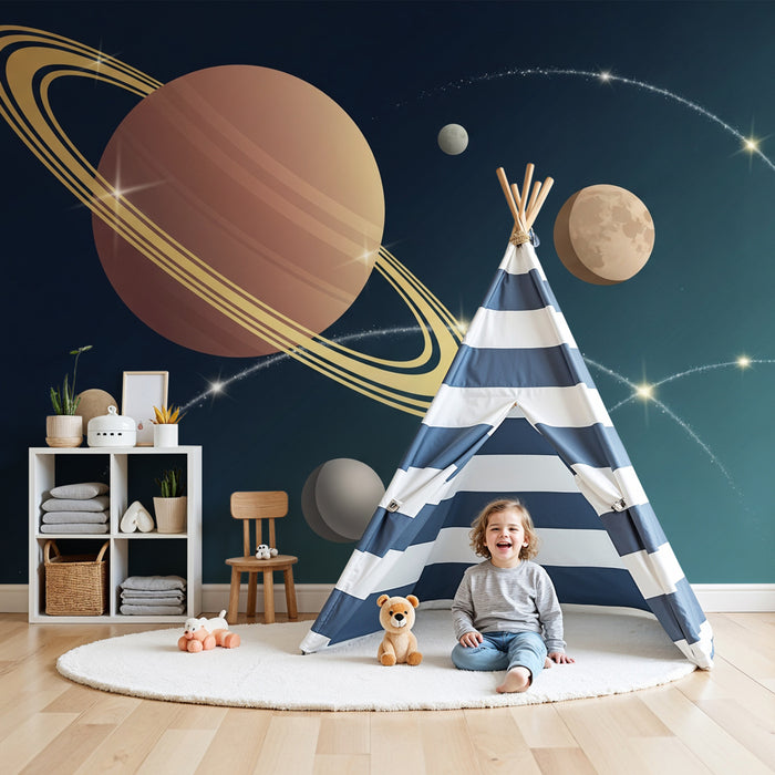 Papel pintado infantil | Universo de planetas y estrellas