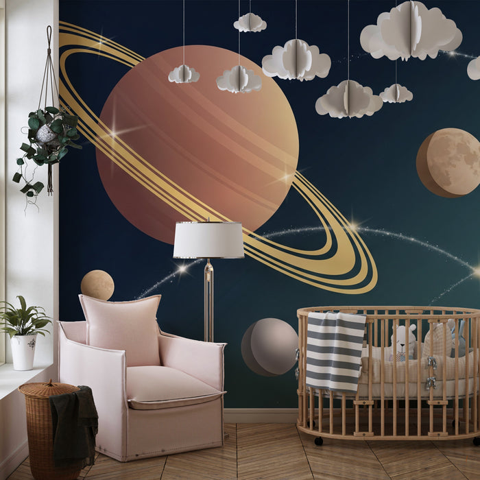 Papel pintado infantil | Universo de planetas y estrellas