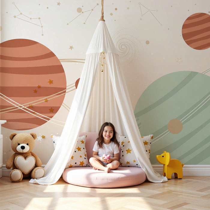 Kinderzimmer Tapete | Weltraum und bunte Planeten
