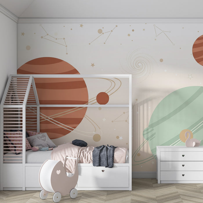 Kinderzimmer Tapete | Weltraum und bunte Planeten