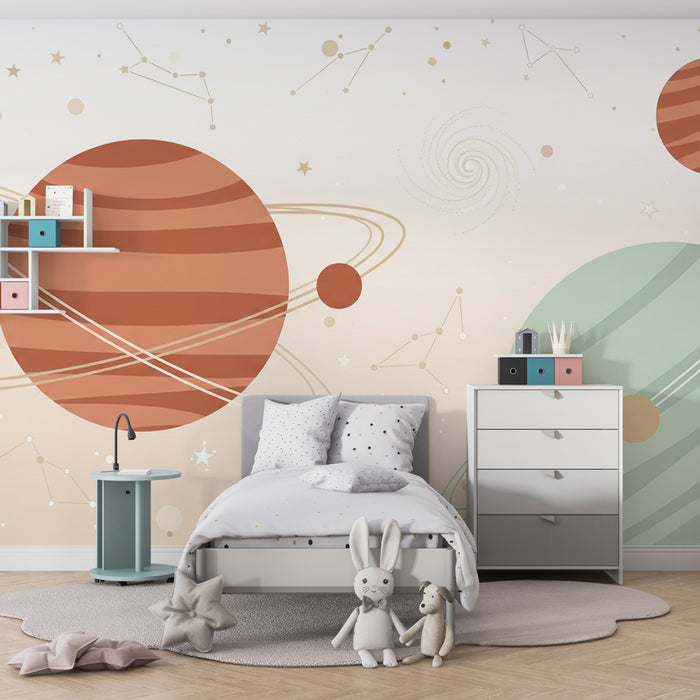 Kinderzimmer Tapete | Weltraum und bunte Planeten
