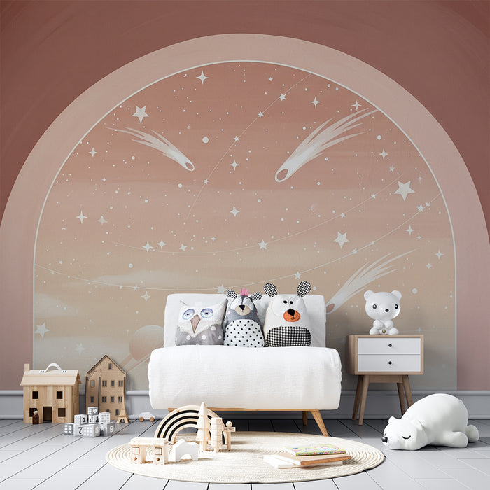 Papier peint chambre enfant | Univers étoilé avec comètes et planètes