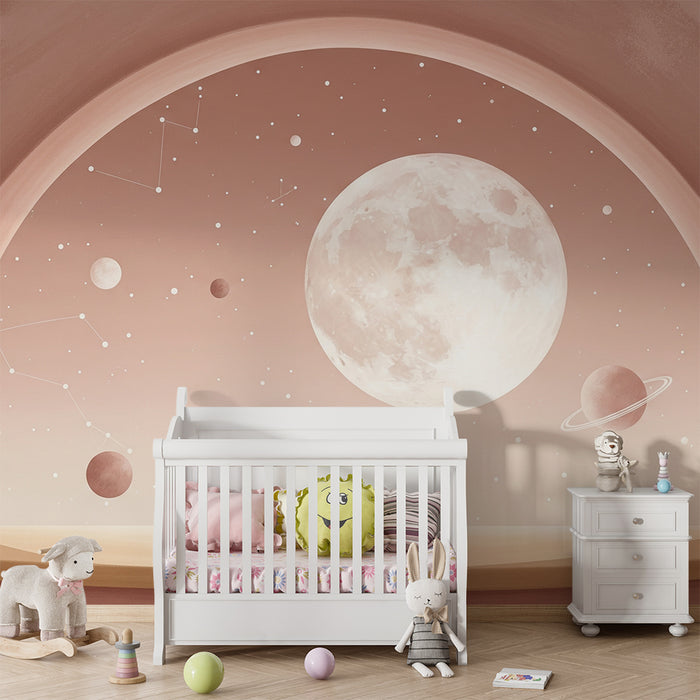 Papel de parede para quarto infantil | Universo estrelado com lua e planetas