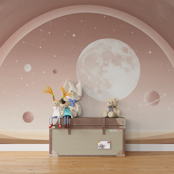 Papel de parede para quarto infantil | Universo estrelado com lua e planetas