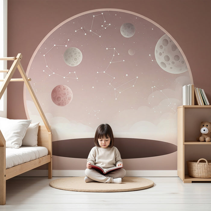 Papier peint chambre enfant | Univers étoilé avec planètes et constellations