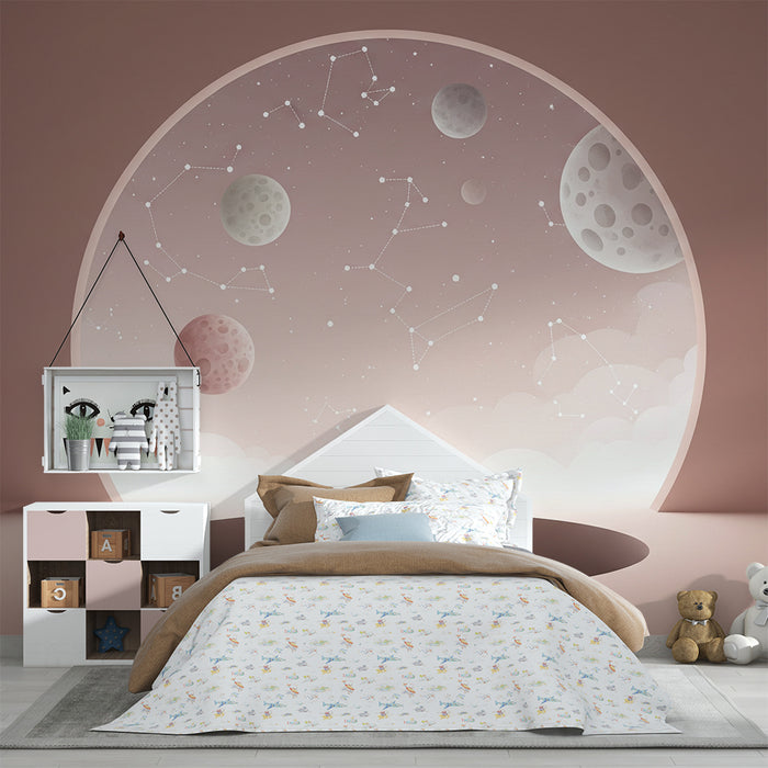 Papier peint chambre enfant | Univers étoilé avec planètes et constellations