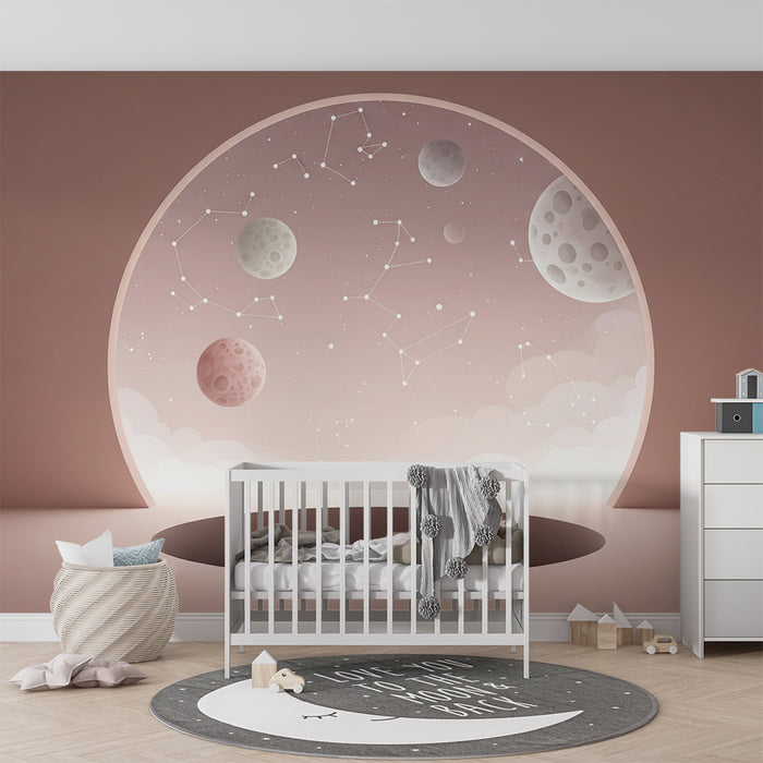 Papier peint chambre enfant | Univers étoilé avec planètes et constellations