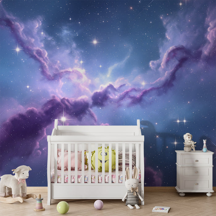 Papel pintado infantil | Universo estrellado y nebulosas de colores