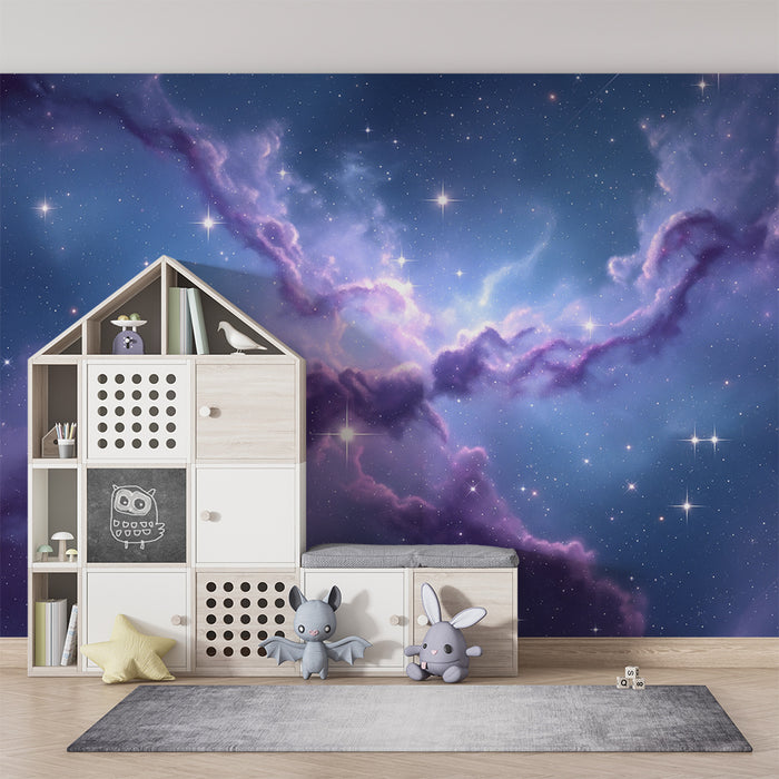 Papel pintado infantil | Universo estrellado y nebulosas de colores