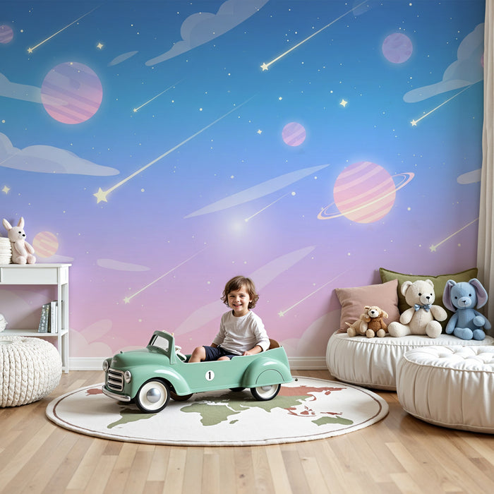 Kinderzimmer Tapete | Sternenhimmel und Planeten