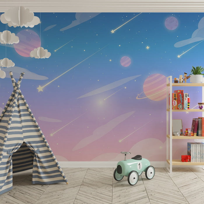 Kinderzimmer Tapete | Sternenhimmel und Planeten