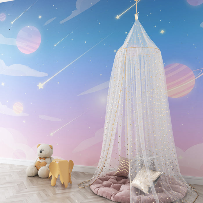 Kinderzimmer Tapete | Sternenhimmel und Planeten