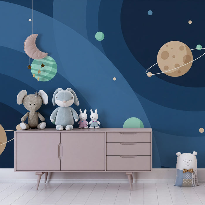 Papel pintado infantil | Universo fascinante y planetas coloridos