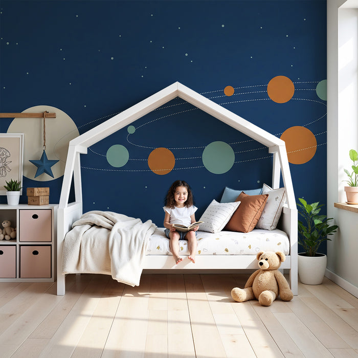 Barntapet | Universum med blå bakgrund och planeter och stjärnor