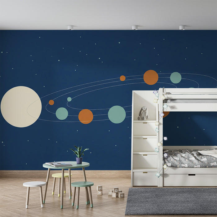 Barntapet | Universum med blå bakgrund och planeter och stjärnor