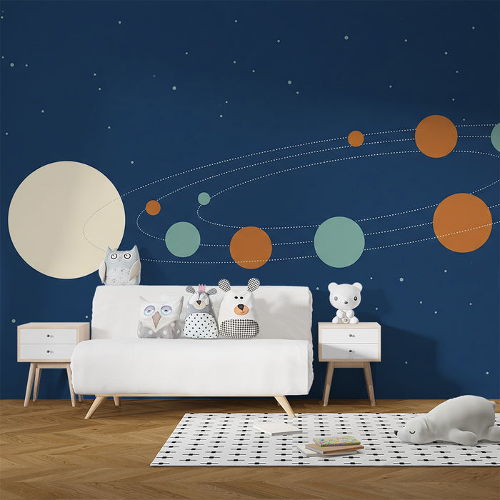 Barntapet | Universum med blå bakgrund och planeter och stjärnor