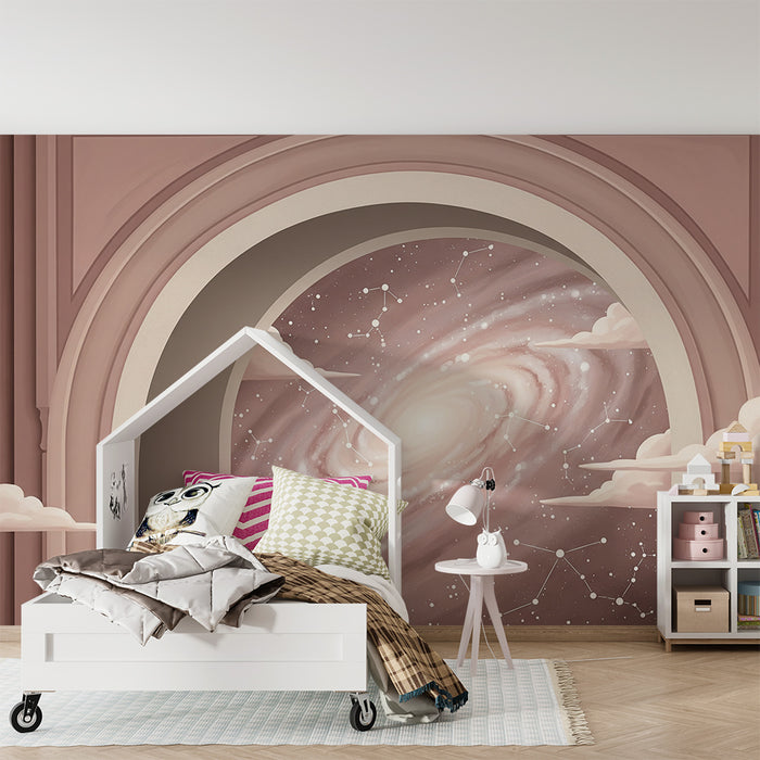Papier peint chambre enfant | Univers galactique avec nuages et constellations