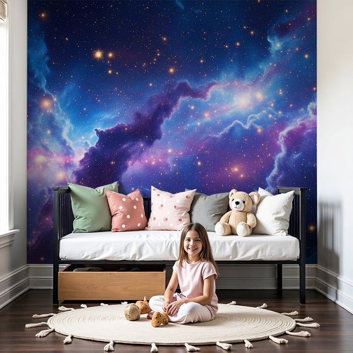 Lastenhuoneen tapetti | Galaktinen tähtitaivas ja värikkäät sumut
