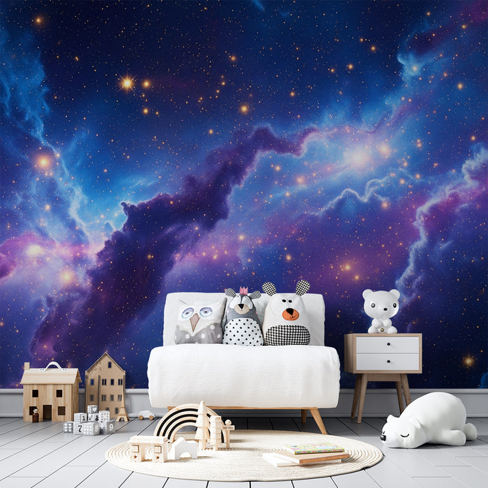 Lastenhuoneen tapetti | Galaktinen tähtitaivas ja värikkäät sumut