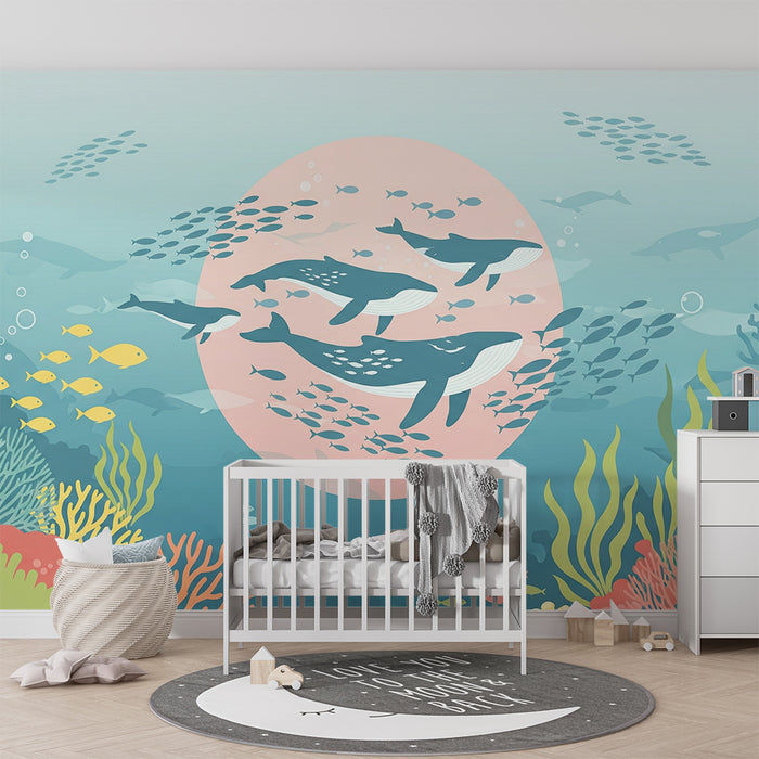 Papel de parede criança | Морски свят с китове и цветни корали