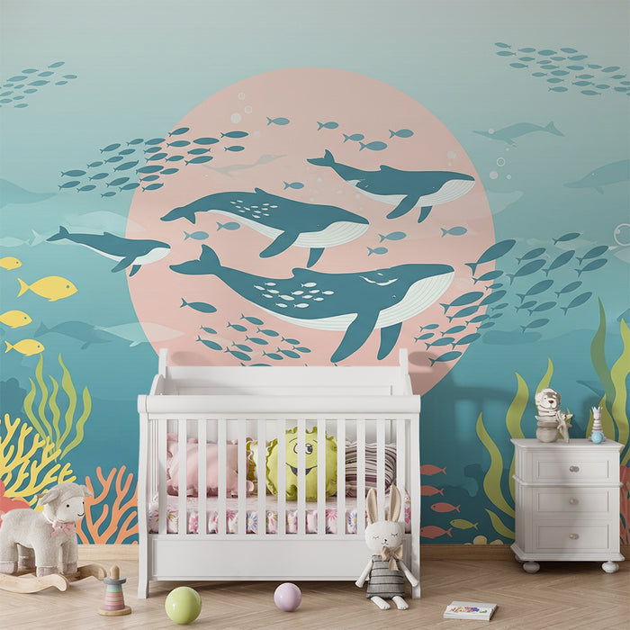 Papel de parede criança | Морски свят с китове и цветни корали